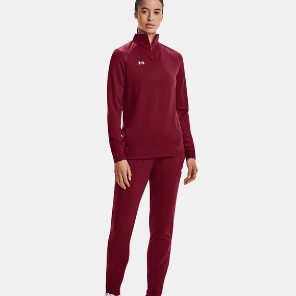 NWT Under Armour Womens Medium UA Command Warm Up Pants Cardinal Red Activewear - Picture 3 of 7